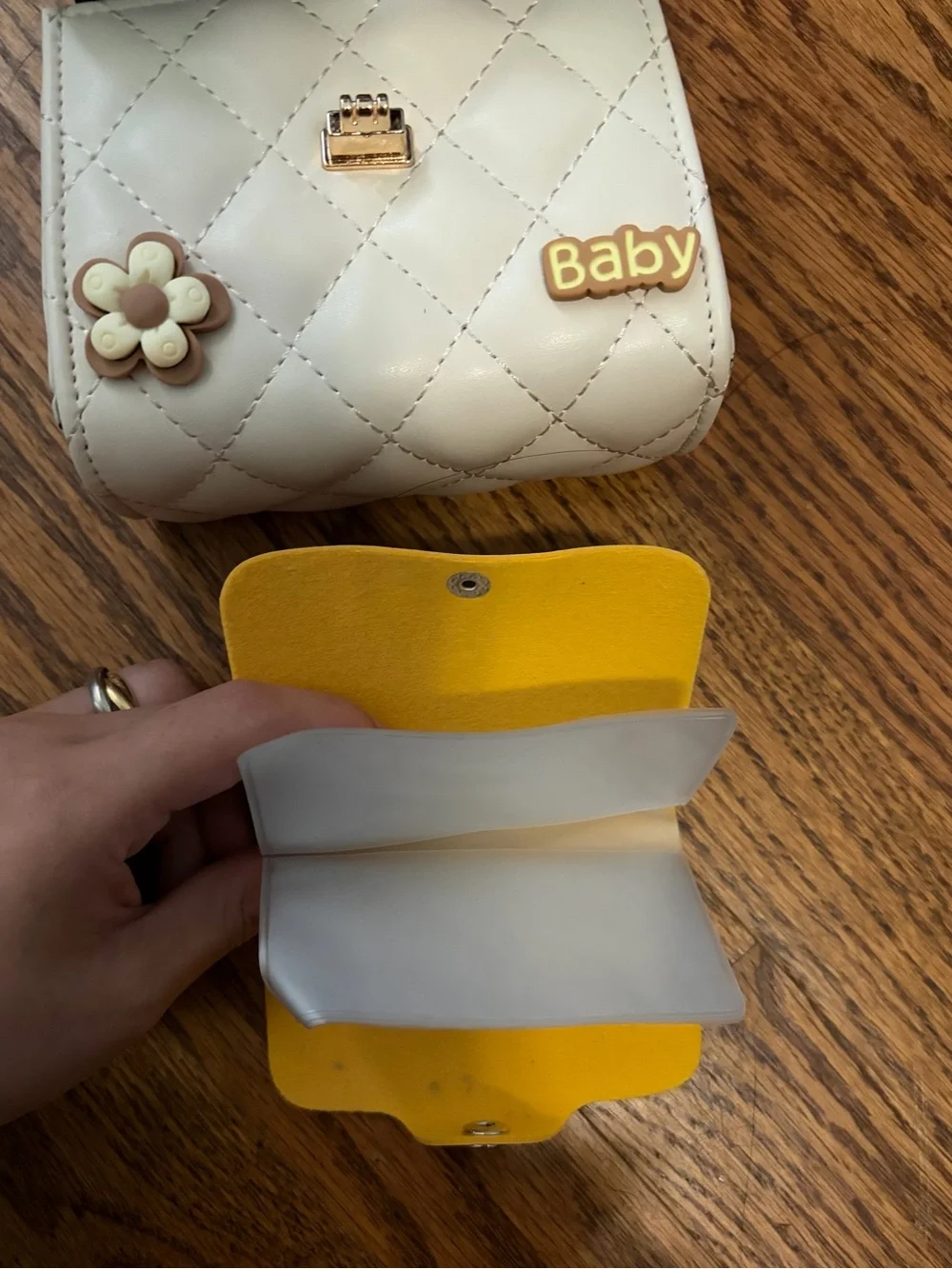 Girl White Quilted Crossbody Mini Bag with Bamboo Handle